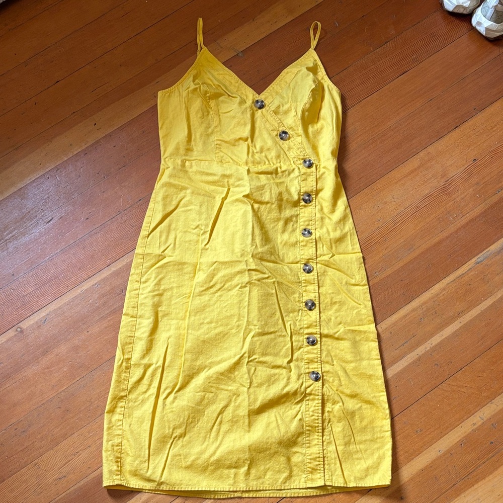 Express Yellow Midi Dress with Button Detail